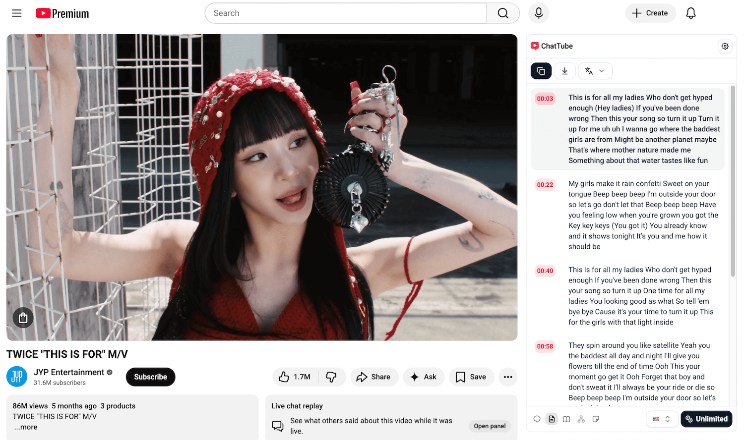 A screenshot of the ChatTube app that shows the multiple languages it supports.
